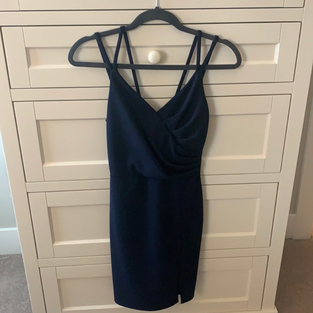 navy blue double straghetti strap mini dress